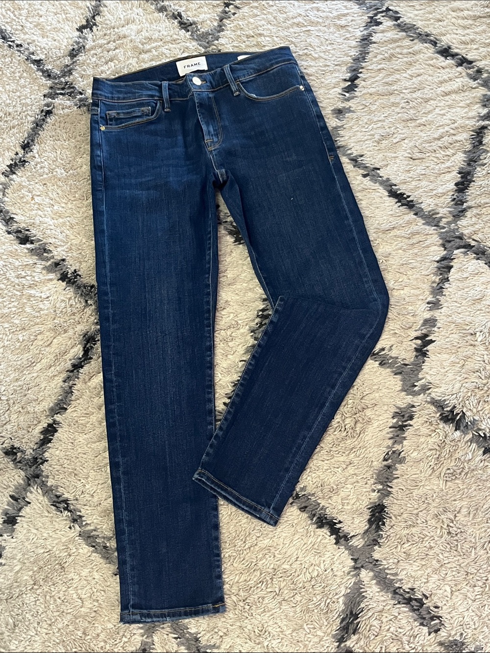 NWOT FRAME Le Garçon Slim Boyfriend Jeans Dark Wash Premium Denim Size 26 - Picture 2 of 13